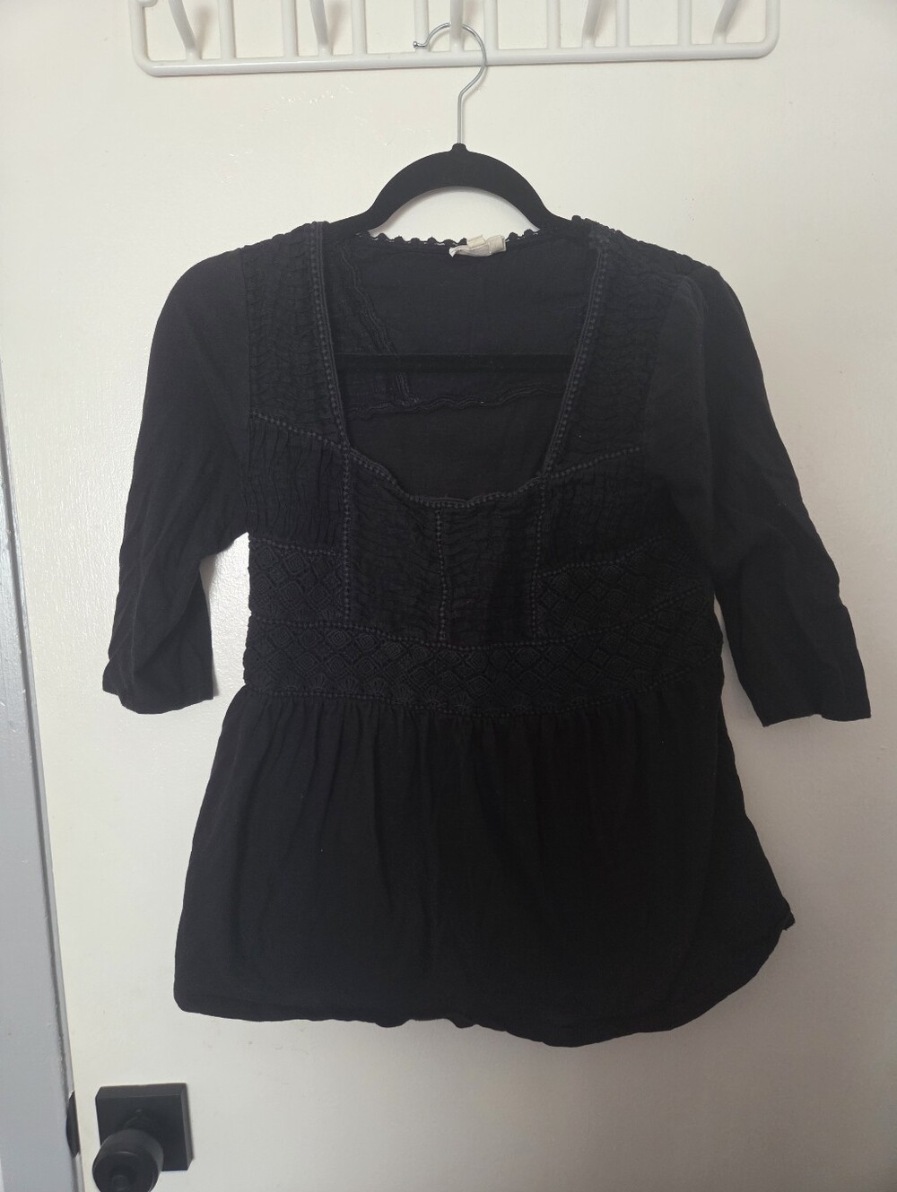 Anthropologie Meadow Rue Black Lace Yoke Babydoll Peasant Top Size S | Whimsigot